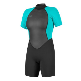 Womens wetsuit O'Neill Reactor-2 Back Zip S/S Spring 2 mm Black/Lightaqua