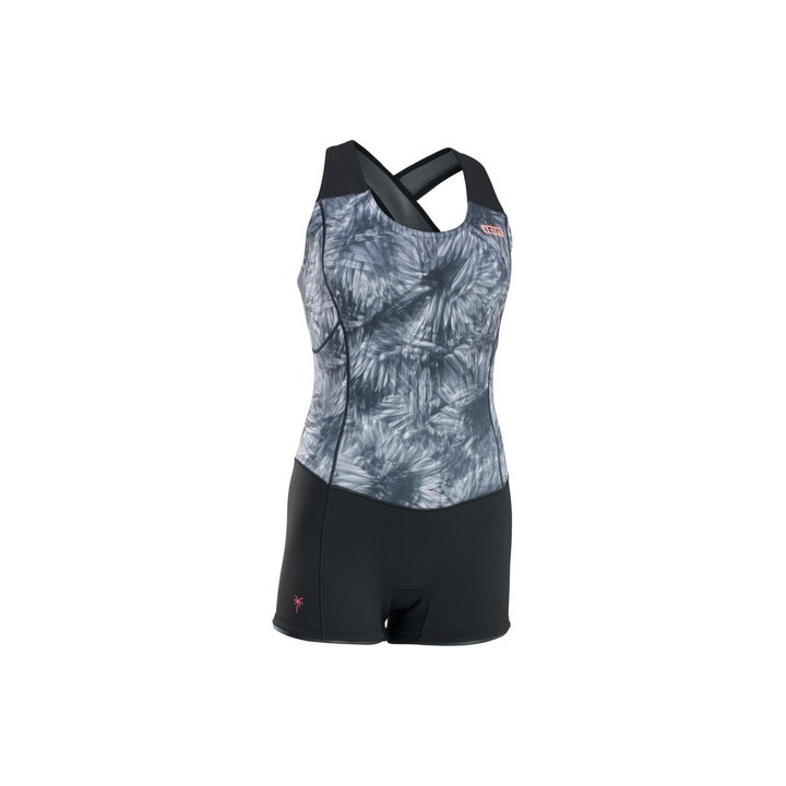 Womens wetsuit ION Amaze Shorty Crossback 1.5 Black-Flowers