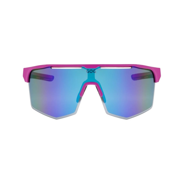 Sunglasses GOG Bike/Run Athena matt neon pink / black - Polycarbonate reflex white-blue lens