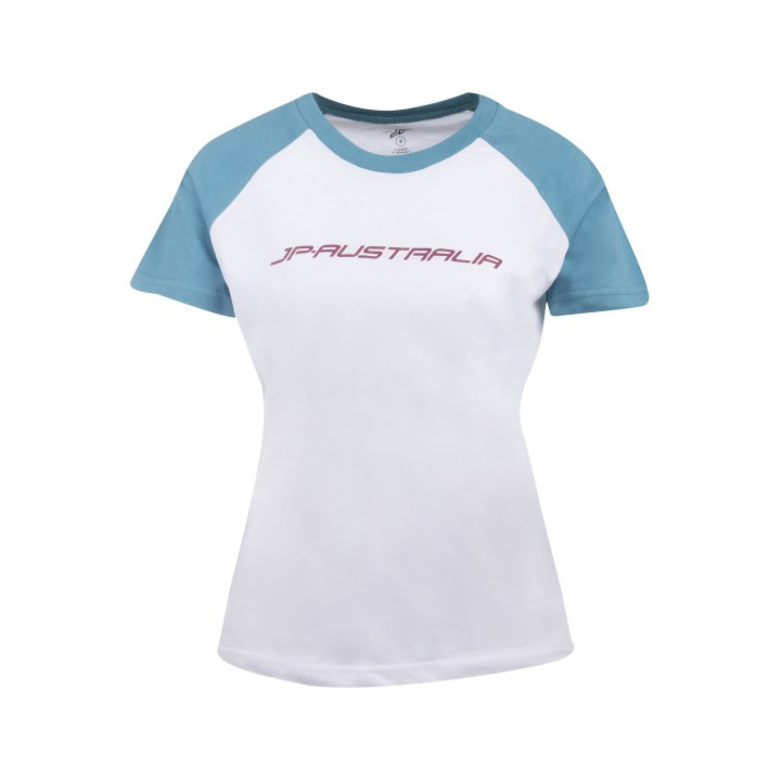 Womens T-Shirt JP-Australia Backprint White/Peacock Blue
