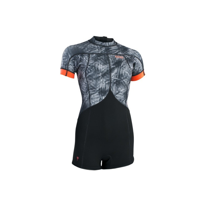 Womens wetsuit ION Amaze Shorty 2.5 SS Back Zip Black-Flowers