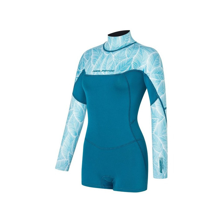 Womens wetsuit NeilPryde Spark L/S Spring Low Cut 2/2 BZ Petrol / Floral