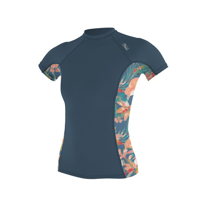 Womens rashguard O'Neill Side Print S/S CopenBlue/PaintedTropical